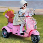 Rainbow Toys Vespa 12v Battery Operated Rechargeable Ride On Scooter with Music & Lights (Pink, Double Seater)