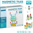 Maru And Sons STEM Magnetic Tiles Building Blocks, 25 Pieces Rolling Ball Track Set