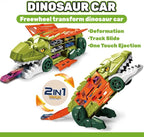 Dino Parking Lot 2-in-1 Transforming Dinosaur Car Carrier Truck Playset with Alloy Cars
