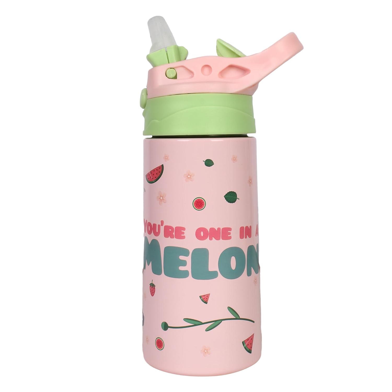 Youp Stainless Steel Insulated Green Color Dinasour Theme Kids Anti-dust Sipper Bottle Tinkler - 400 ml