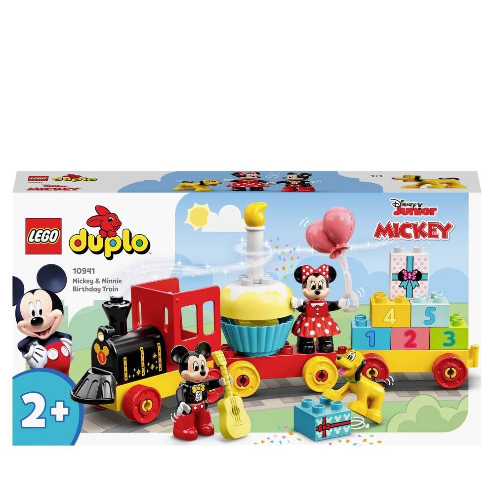 LEGO DUPLO Disney Mickey & Minnie Birthday Train Building Set 10941, 22 Pieces, Toy Train with Mickey Mouse, Minnie Mouse & Pluto – 2+ Years