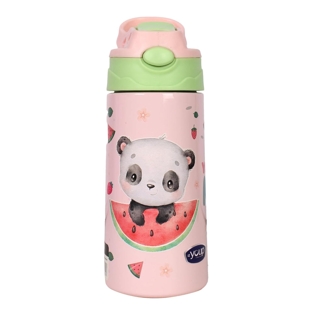 Youp Stainless Steel Insulated Green Color Dinasour Theme Kids Anti-dust Sipper Bottle Tinkler - 400 ml