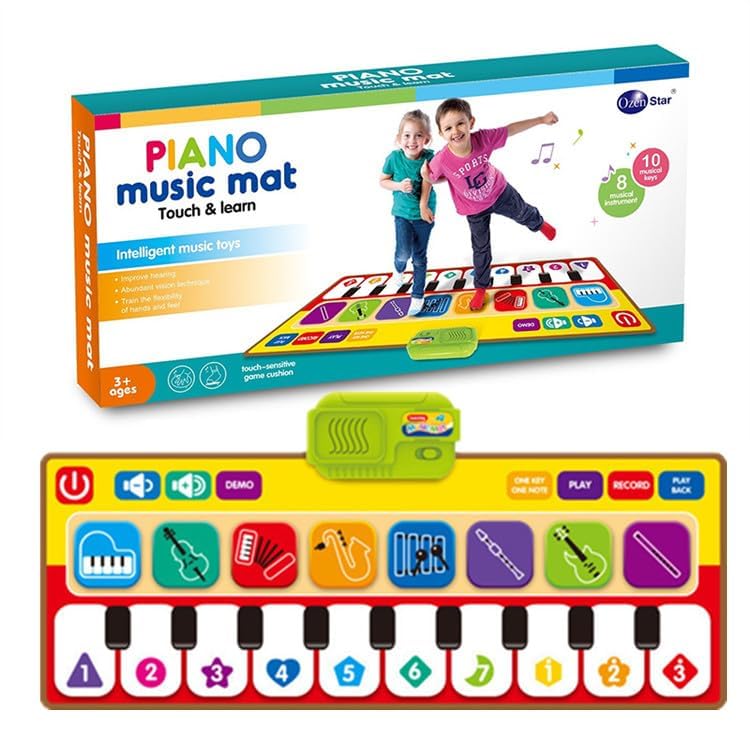 Piano Music Mat for Kids – Touch & Learn Musical Play Mat with 10 Musical Keys & 8 Instrument Sounds, 3+ Years