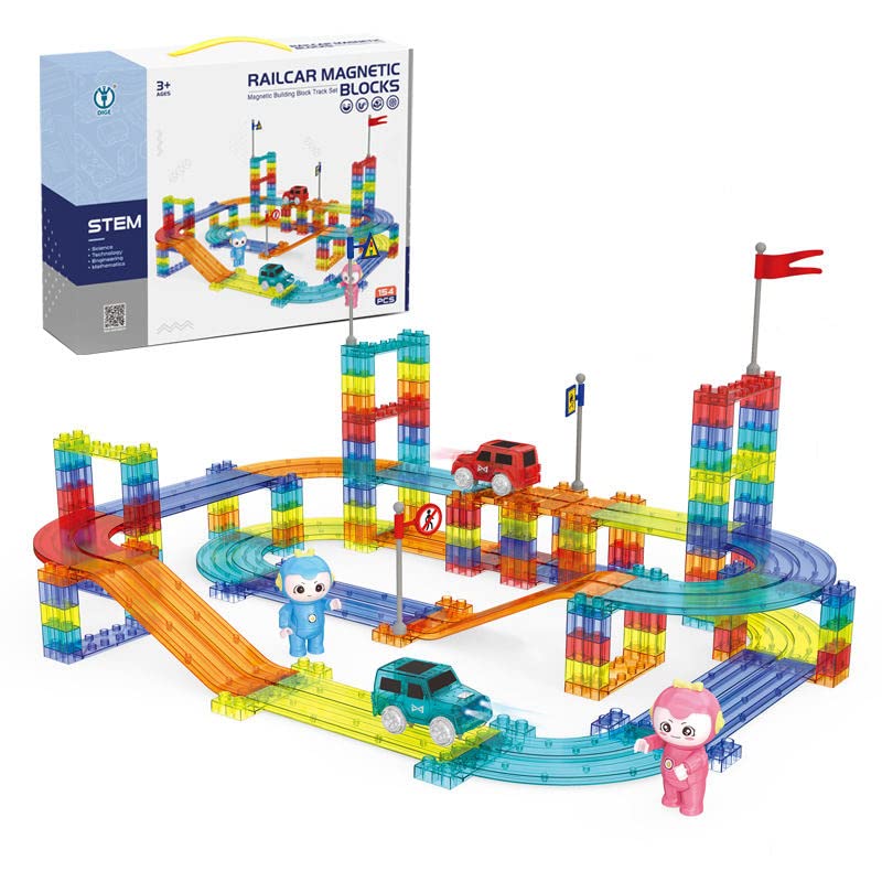 Rainbow Toys 154 Piece Race Car Track Magnet Building Blocks & Tiles-