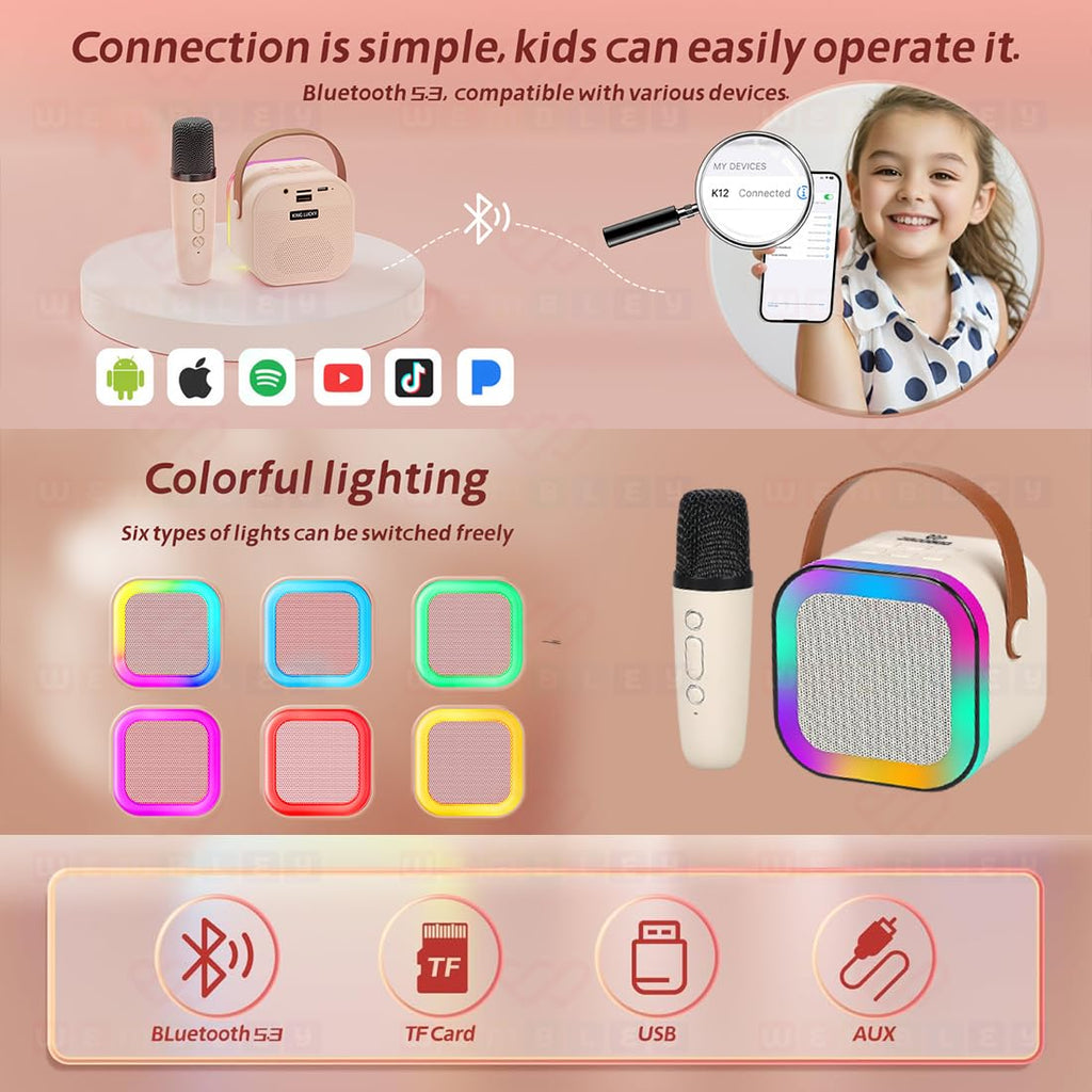 Karaoke Machine for Kids Adults, Mini Portable Blue-Tooth Karaoke Speaker with Wireless