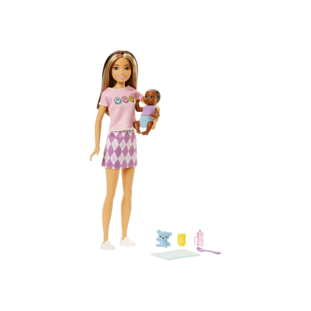 Barbie Dolls And Accessories, Skipper Doll With Baby Figure And 5 Accessories, Babysitters Inc. Playset