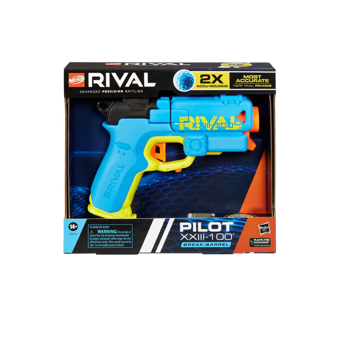 Nerf Rival Pilot XXIII-100 Blaster, Break-Barrel Load, T-Bar Priming, 2 Nerf Rival Accu-Rounds, Most Accurate Nerf Rival System, 90 FPS