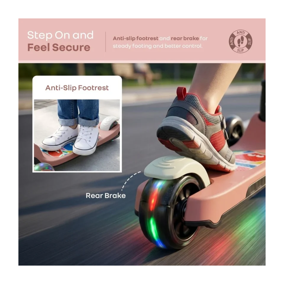 R for Rabbit Road Runner Swift Kids Kick Scooter with LED Wheels Dusty Rose – 3+ Years