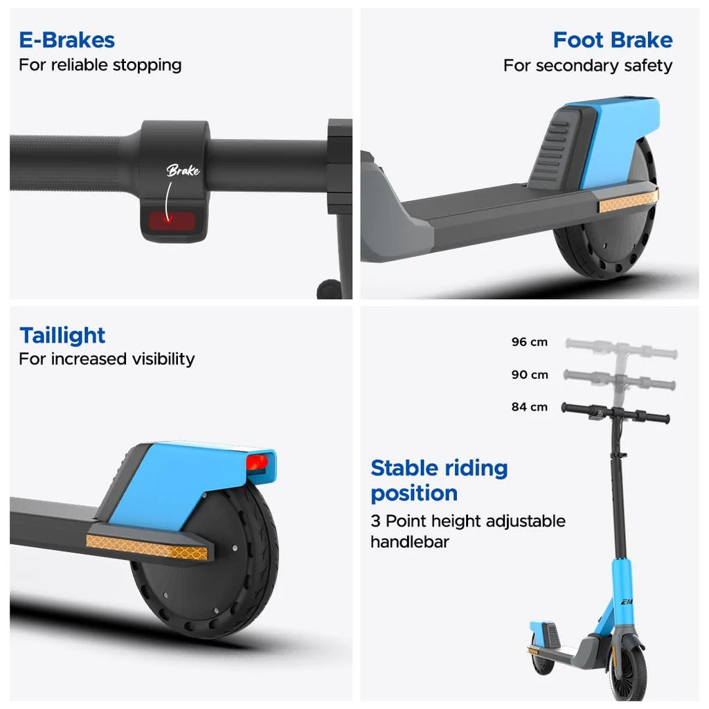 EMotorad Lil E Junior Electric Kick Scooter for Kids 6+ – 100W Motor, 8 km Range, Foldable – Sporty Blue