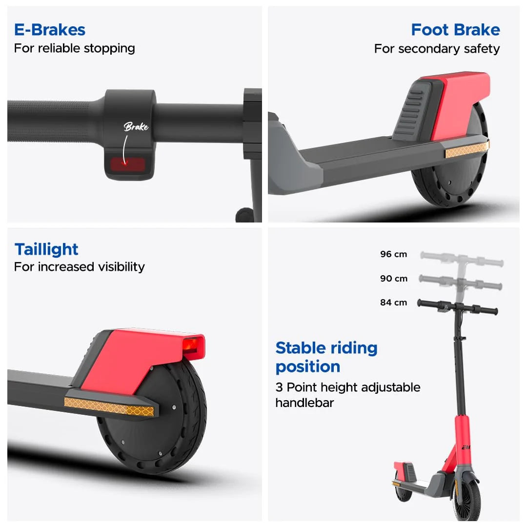 EMotorad Lil E Junior Electric Kick Scooter for Kids 6+ – 100W Motor, 8 km Range, Foldable – Active Red