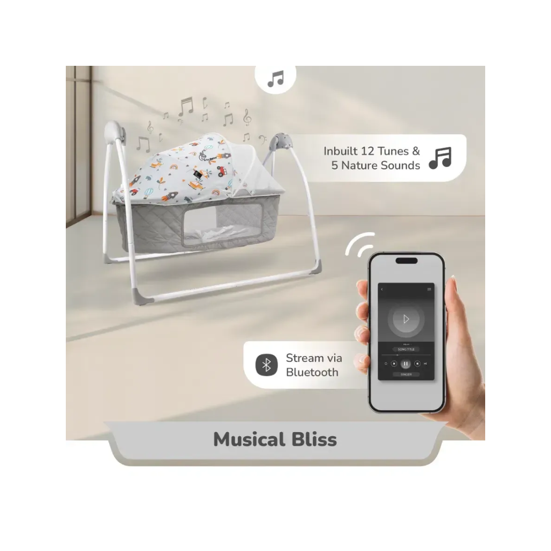 R for Rabbit Lullabies Plus Baby Cradle Auto Swing With Remote Control Grey