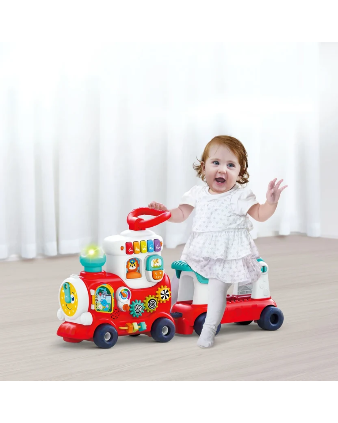 Hola 4 in 1 Push Walker & Ride-On Learning Train for Toddlers Musical Activity Walker 12-36 Months