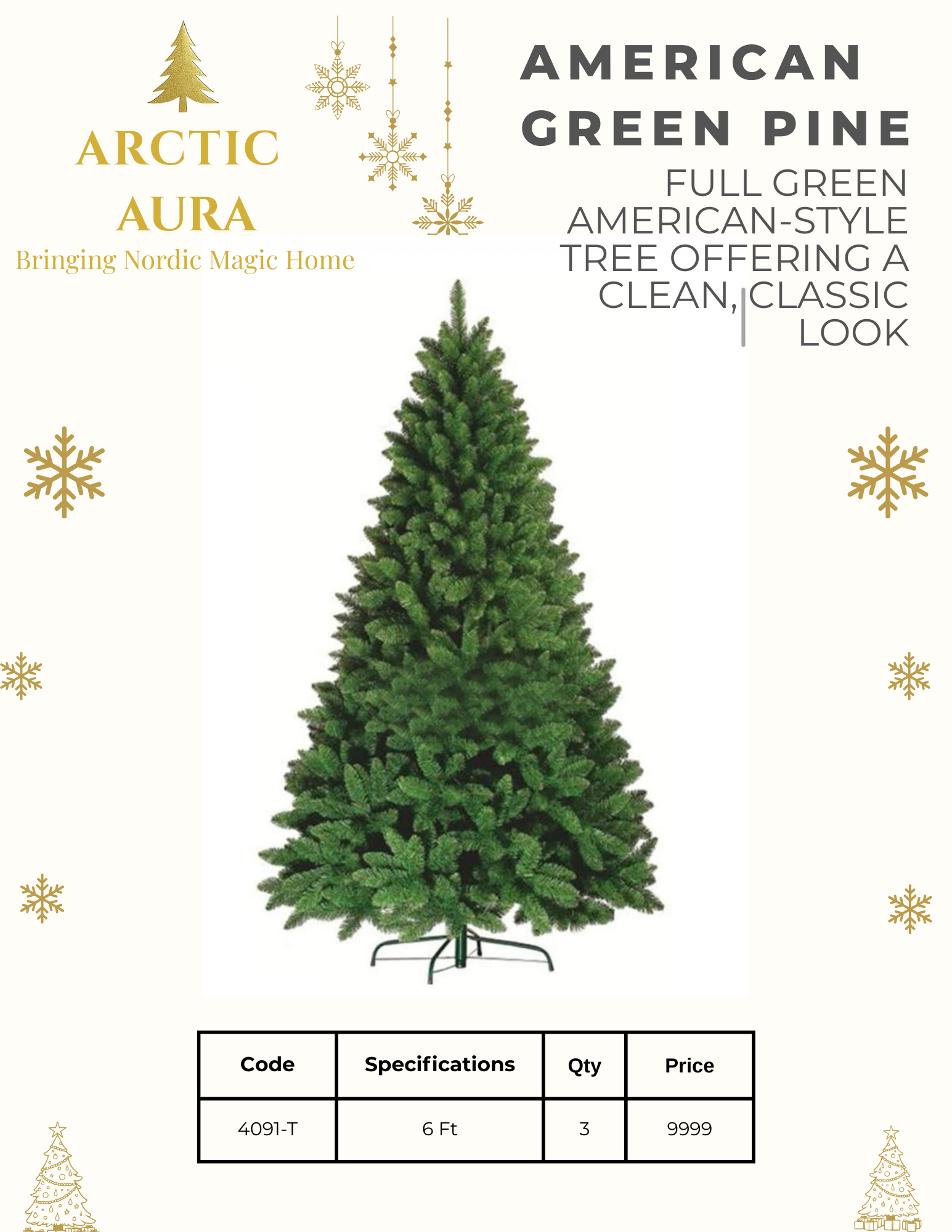Christmas American Green Pine Full Green American-Style Tree Offering A Clean, Classic Look Christmas 6ft Tree (4091-T)