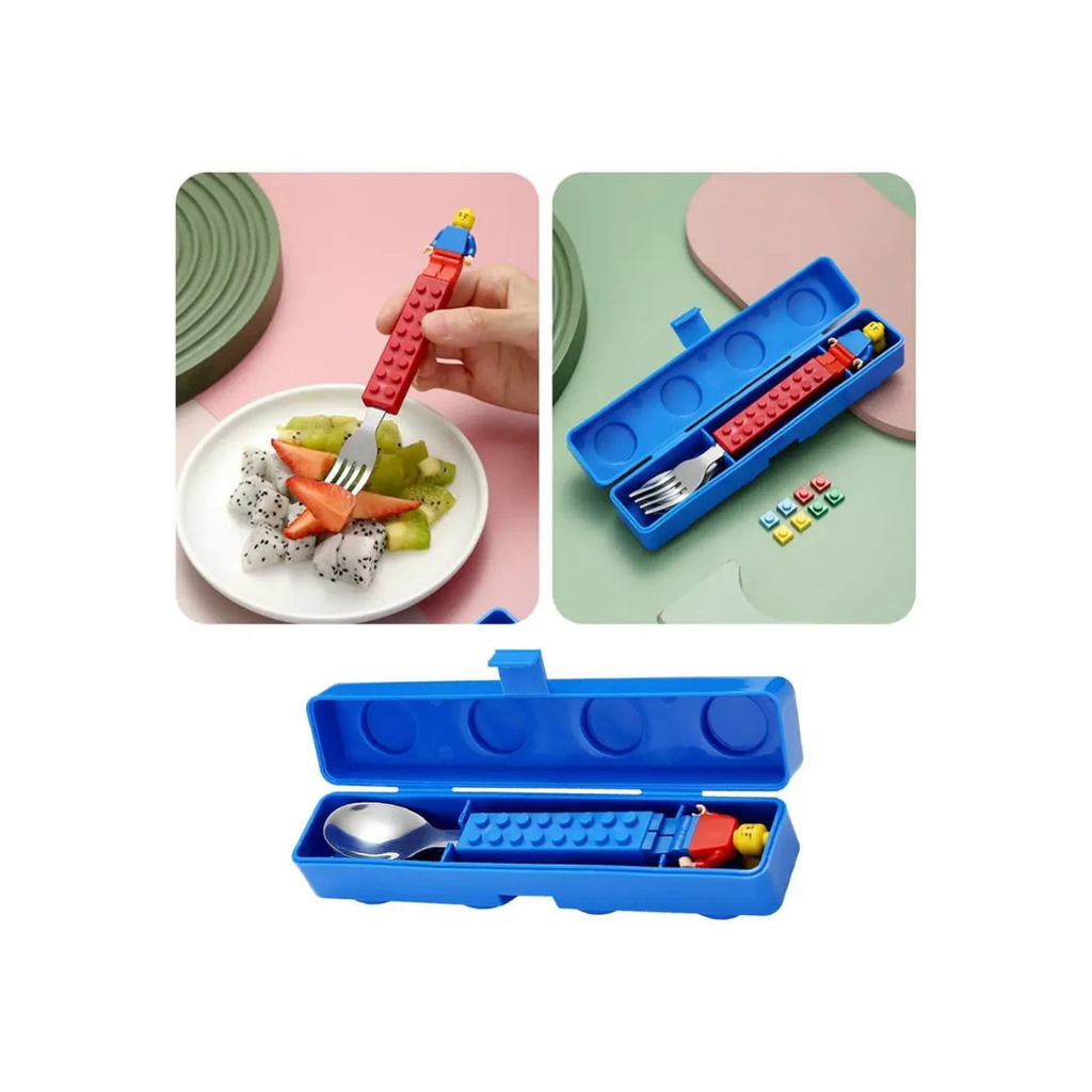Rainbow Toys Building Blocks Design Stainless Steel Spoon and Fork Set