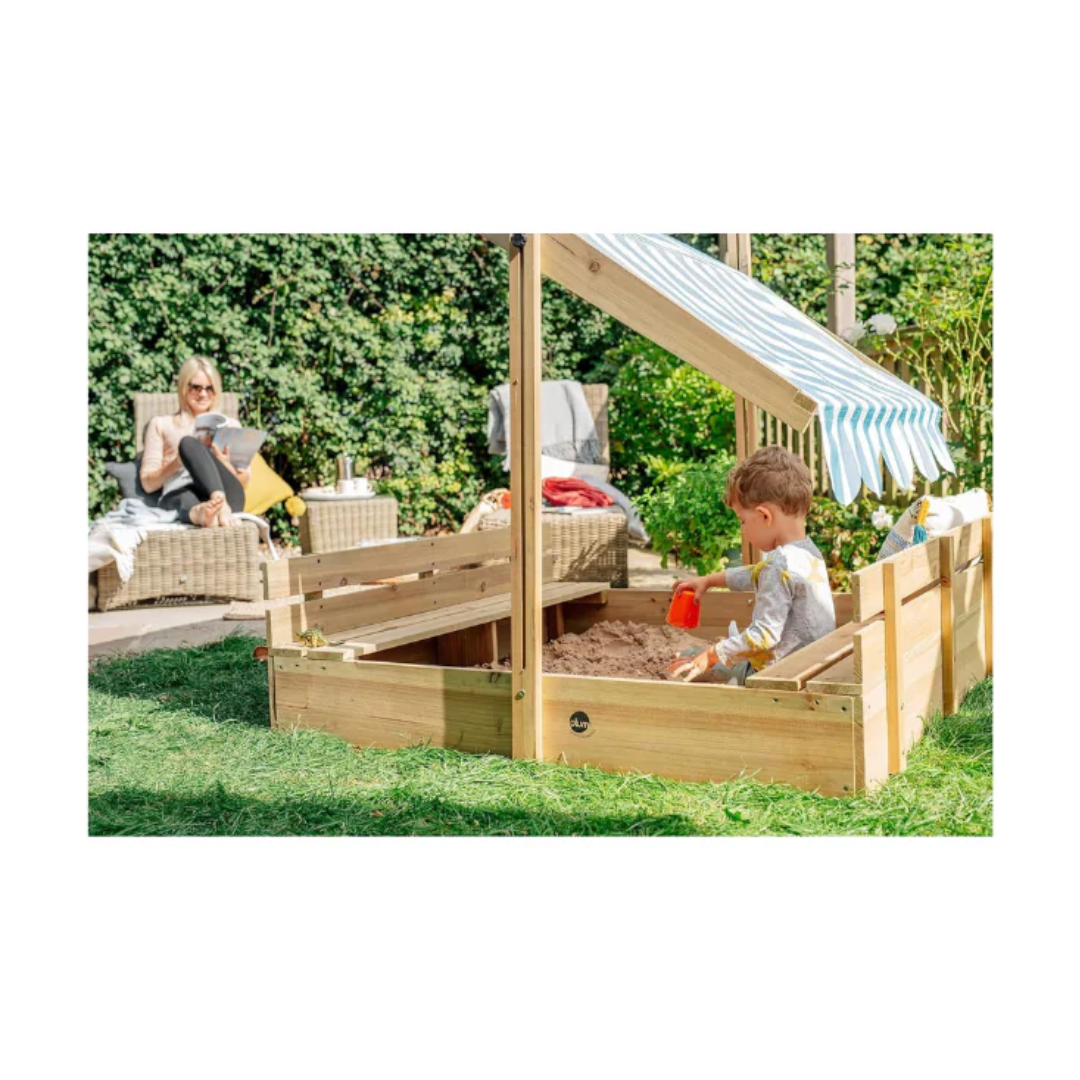 Plum Toys Wooden Sandpit With Canopy - Natural