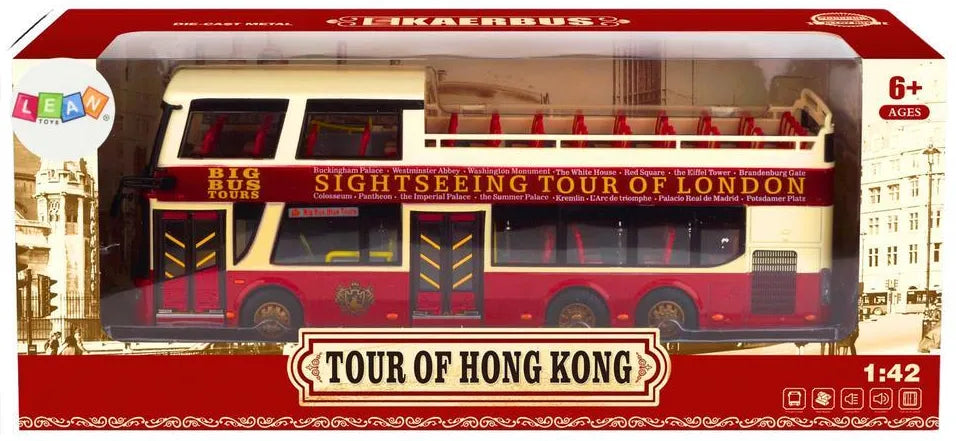 Tour of Hong Kong Big Bus Toy Sightseeing Double Decker Bus Model, 1:42 Scale, 6+ Years