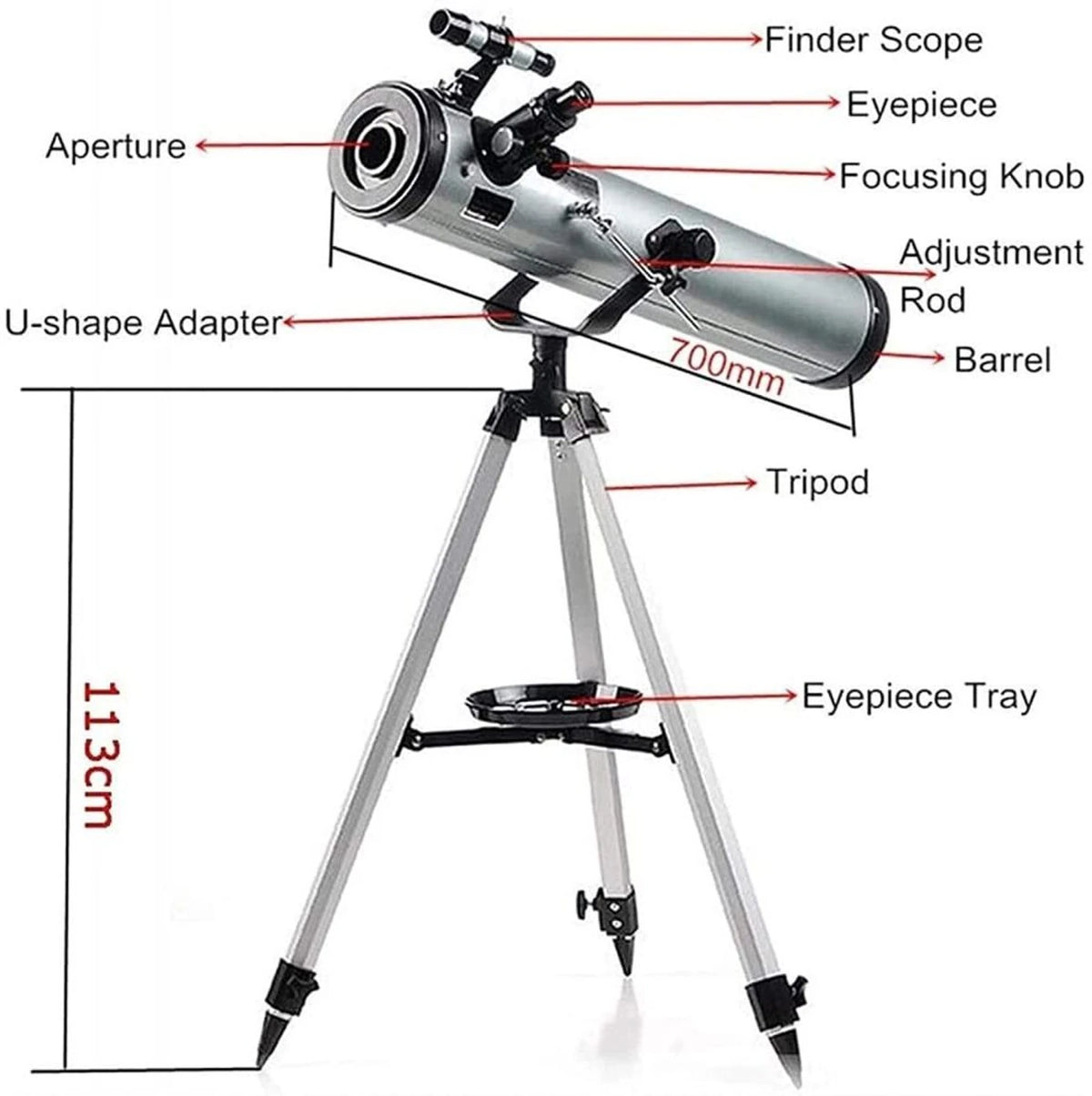 F70060 Astronomical Refractor Telescope 700mm Focal Length with 60mm Aperture & 113cm Adjustable Tripod