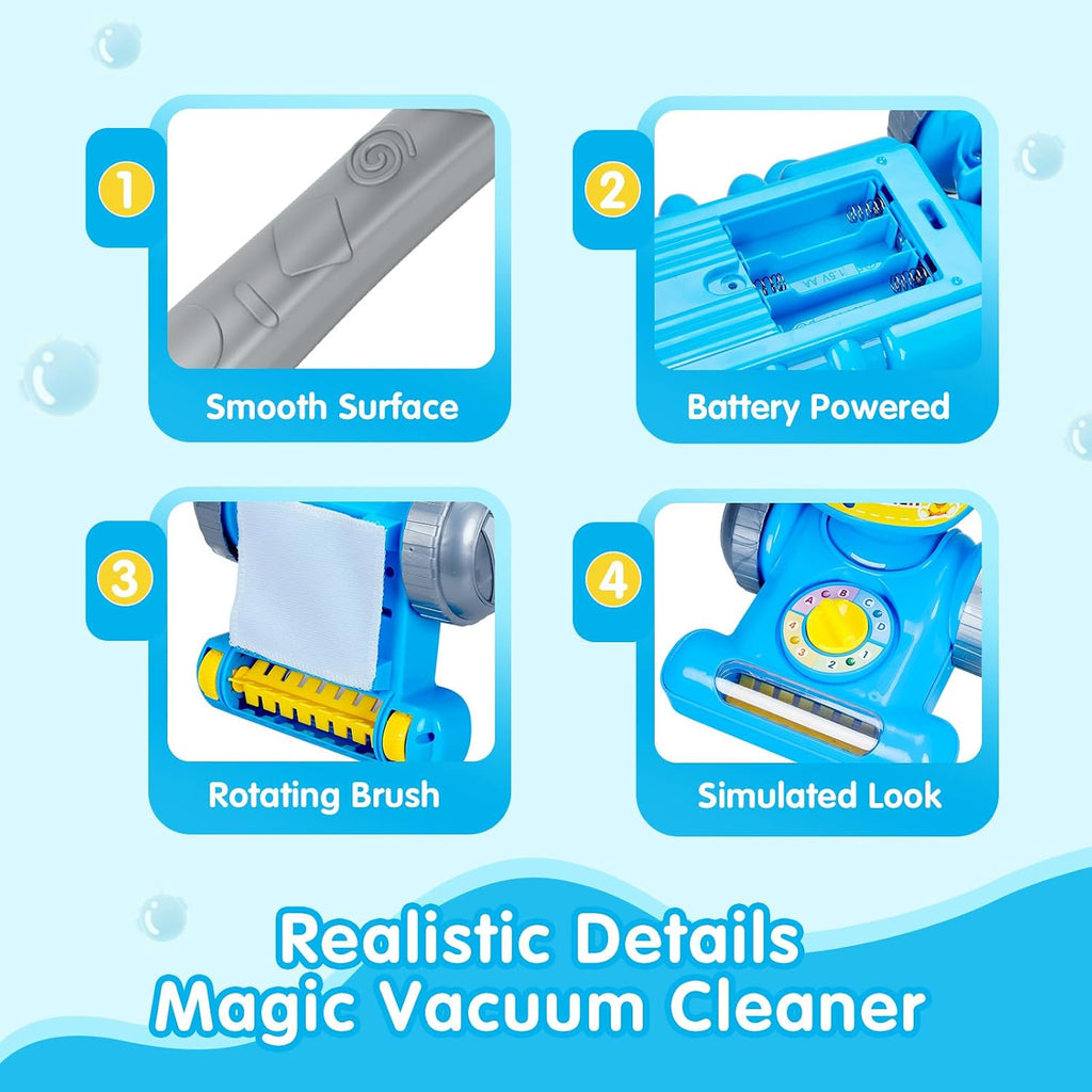 Cute Bear Magical Vacuum Cleaner Toy with Interactive Lights, Melodies & Floor Roller for Kids