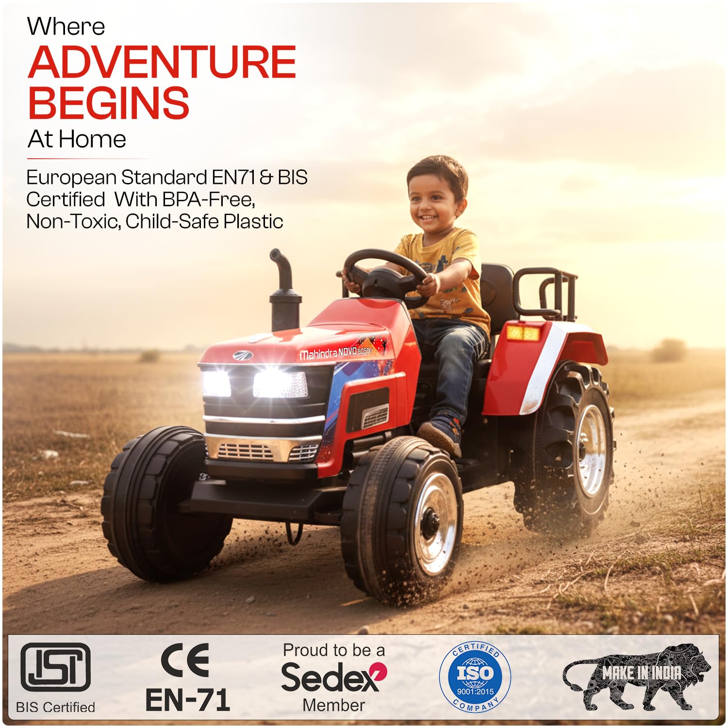 Toyzone Licensed Mahindra Electric Tractor Rechargeable Ride on with 12V 12AH Battery LED Lights, MP3 Music-USB