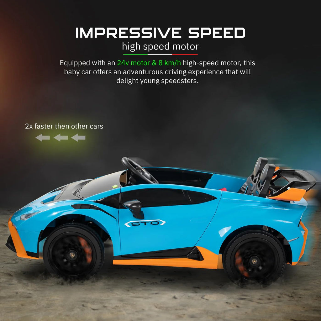 Licensed Lamborghini STO 12V Battery Operated Ride-On Car for Kids | Dual Motor | Blue