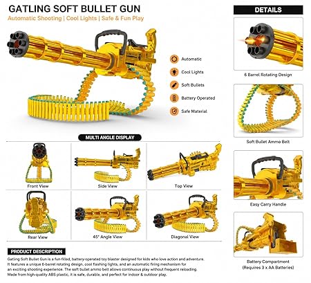 Blazestorm Gatling Toy Gun with Soft Bullets & Rotating Barrel