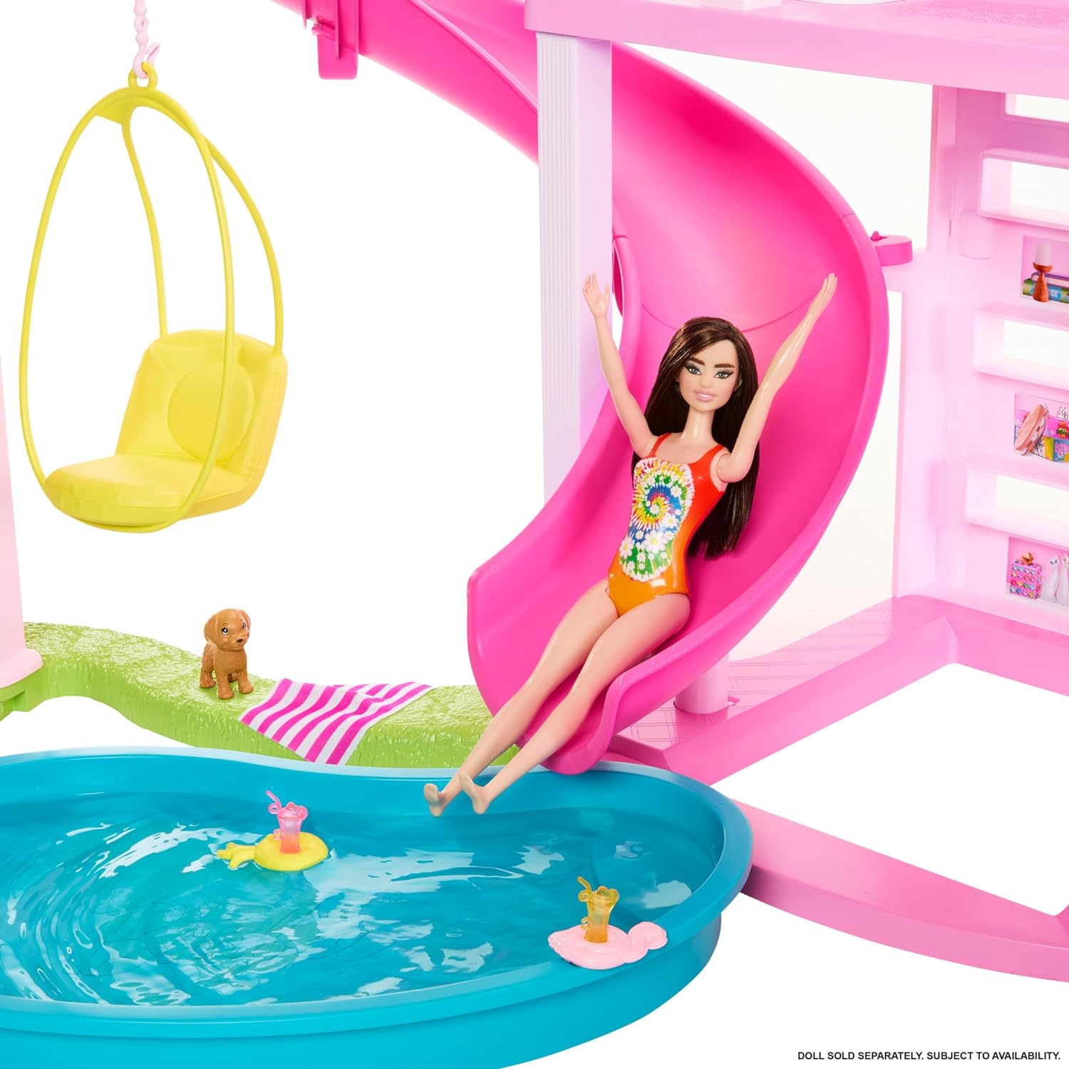 Mattel Barbie Dreamhouse, Pool Party Doll House with 75+ Pieces and 3-Story Slide