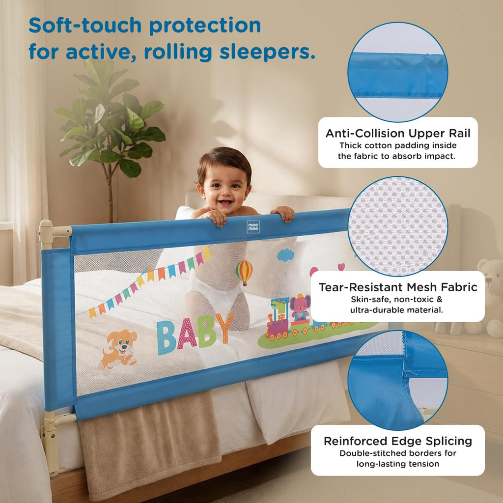 Mee Mee Bed Rail Guard 6 ft (180 × 72 cm) Adjustable Safety Rail for Babies Elephant Print