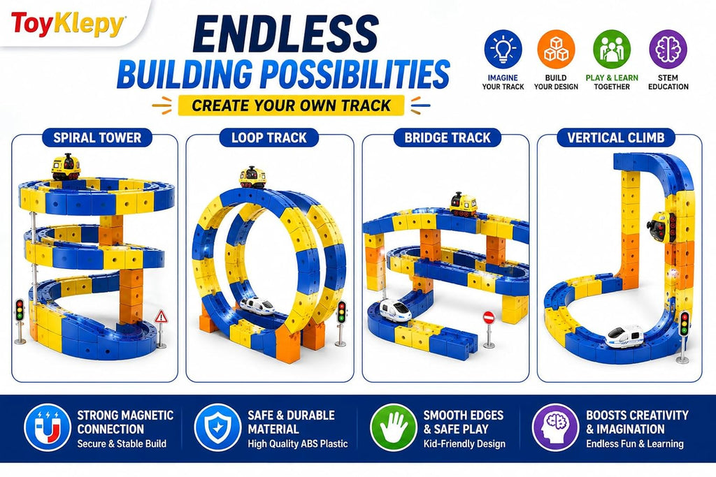 Magnetic Building Block Track Car Set DIY Construction Racing Track