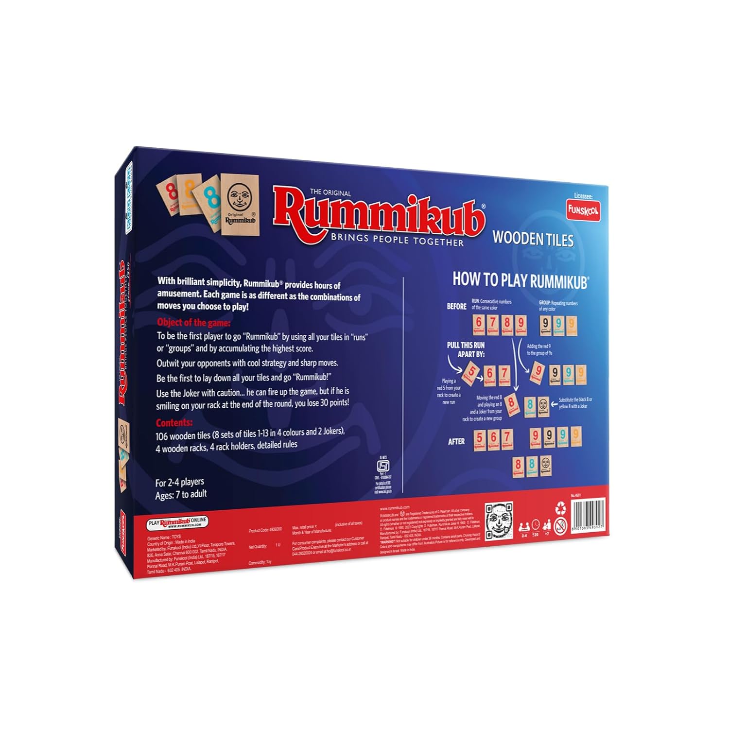 Funskool Games Rummikub Wooden Tiles, 2-4 Players Strategy Fun Family Game
