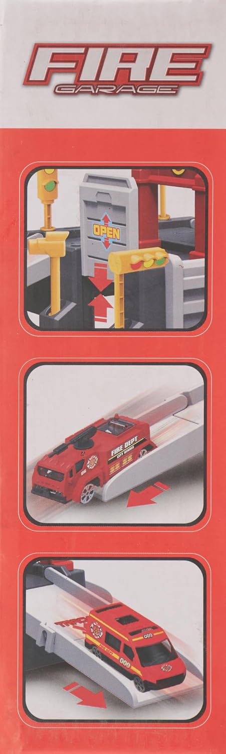 Fire Garage DIY 24 Pcs Building Set with Fire Trucks, Helicopter & Road Map – 1:64 Alloy Cars