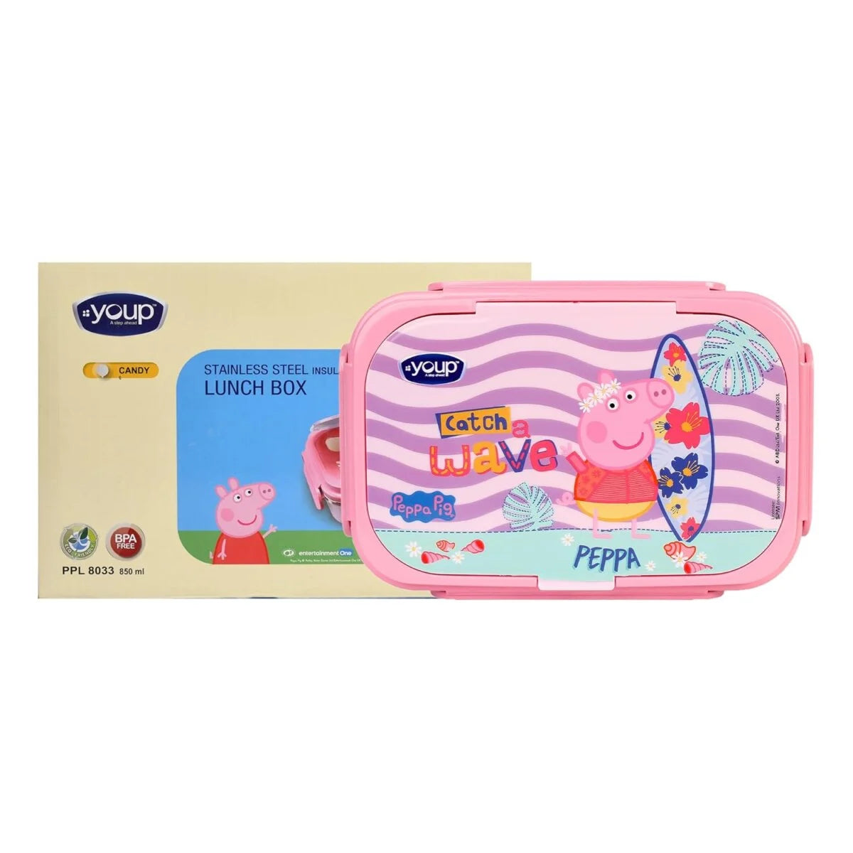 Youp Presents Pink Color Peppa Pig Theme Lunch Box Candy Stainless Steel Insulated Lunch Box 850ML Assorted Color