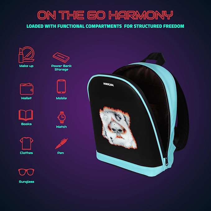 Hookaba Bold Bling LED Backpack For Kids 8L Smart Display Bag With Programmable Screen, App Control & Water Resistant Blue