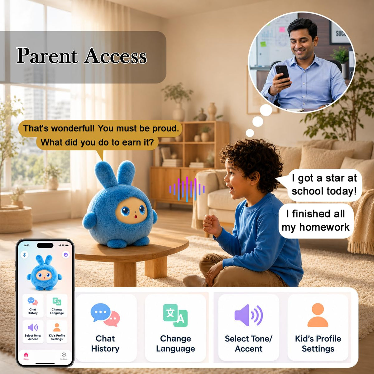 AI Intelligent Talking Plush Toy with Interactive Dialogue for Kids 3+ Years Assorted Color