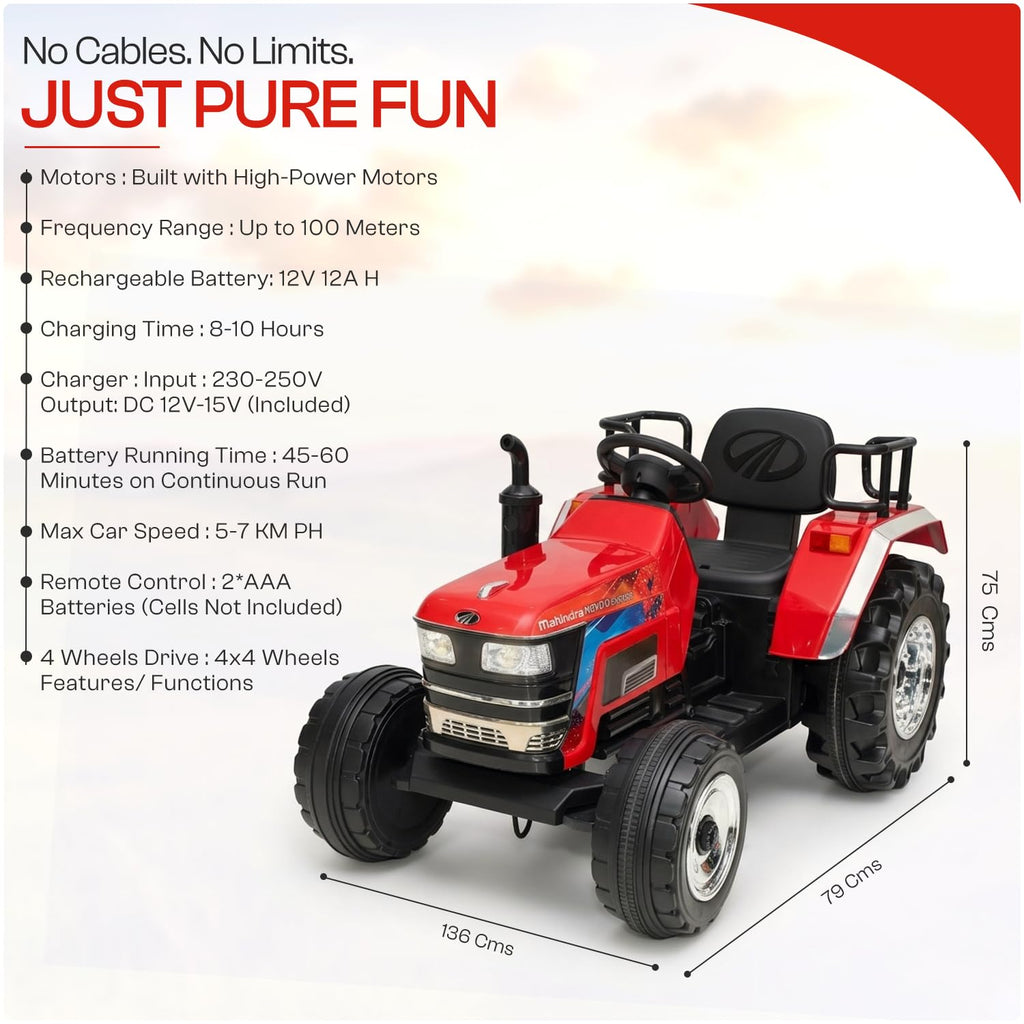 Toyzone Licensed Mahindra Electric Tractor Rechargeable Ride on with 12V 12AH Battery LED Lights, MP3 Music-USB