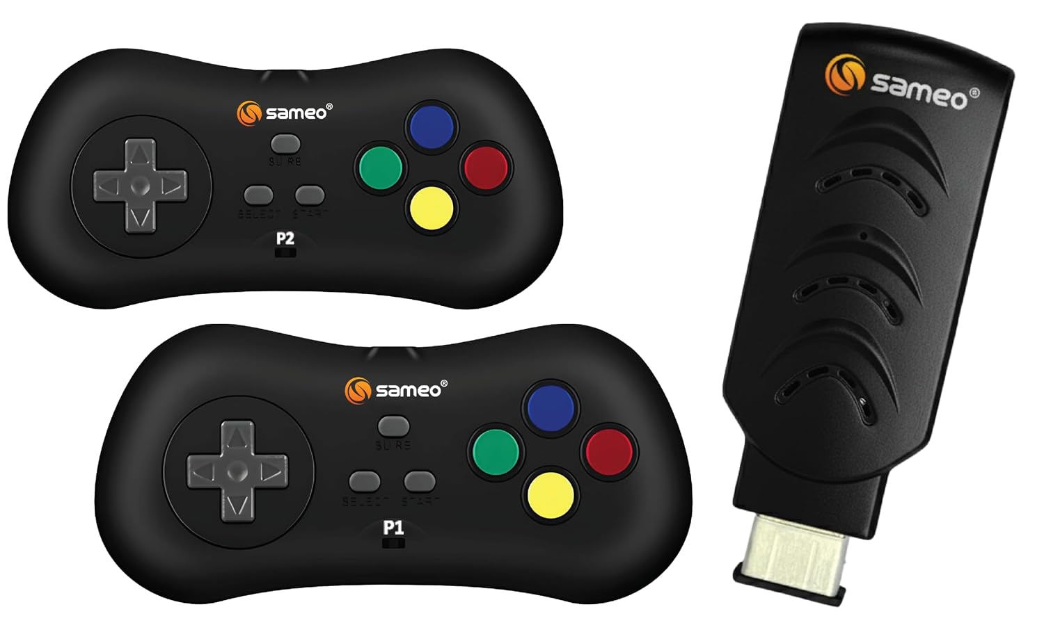 Sameo Micro Genius 2.0 8-Bit HDMI Gaming Console 800 Built-in Classic Games Dual Wireless Controllers Black