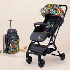 R for Rabbit Pocket Stroller Lite One Hand Fold, Multi Recline, Light Weight, Travel Friendly, Adjustable Canopy, Steel Frame, Link Brake- Black Multi