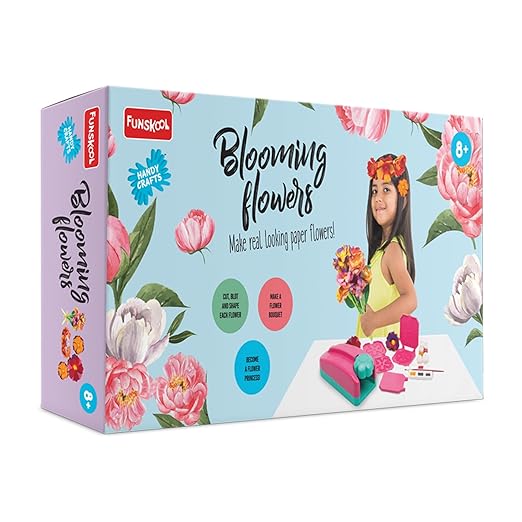 Funskool Handycrafts Blooming Flowers, Paper Flower Making kit, Make Real Looking Paper Flowers,Art and Craft Kit,
