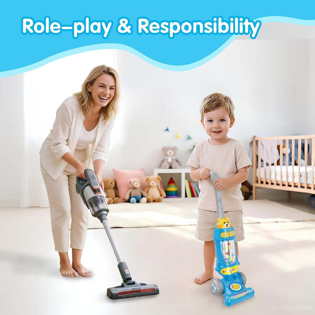 Cute Bear Magical Vacuum Cleaner Toy with Interactive Lights, Melodies & Floor Roller for Kids