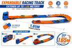 Fold Track Car Transporter Toy Truck with Race Track & 6 Die-Cast Cars