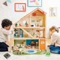 Rainbow Toys Open wooden dollhouse – 2 floors with furniture