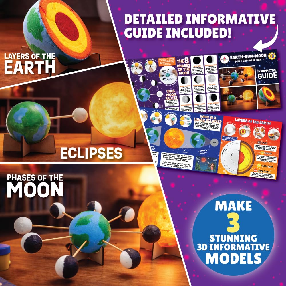 Kalakaram DIY Earth-Sun-Moon Model Kit 3D Informative 3-in-1 Space Toy for Kids
