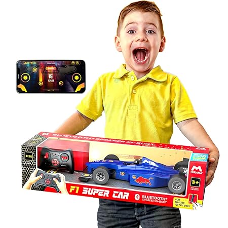 Mirana F1 Super Car USB Rechargable Type-C in-Built Bluetooth Speaker 1:12 Size High-Speed Dual Motor Formula 1 RC Car Long Range Remote & App Controlled