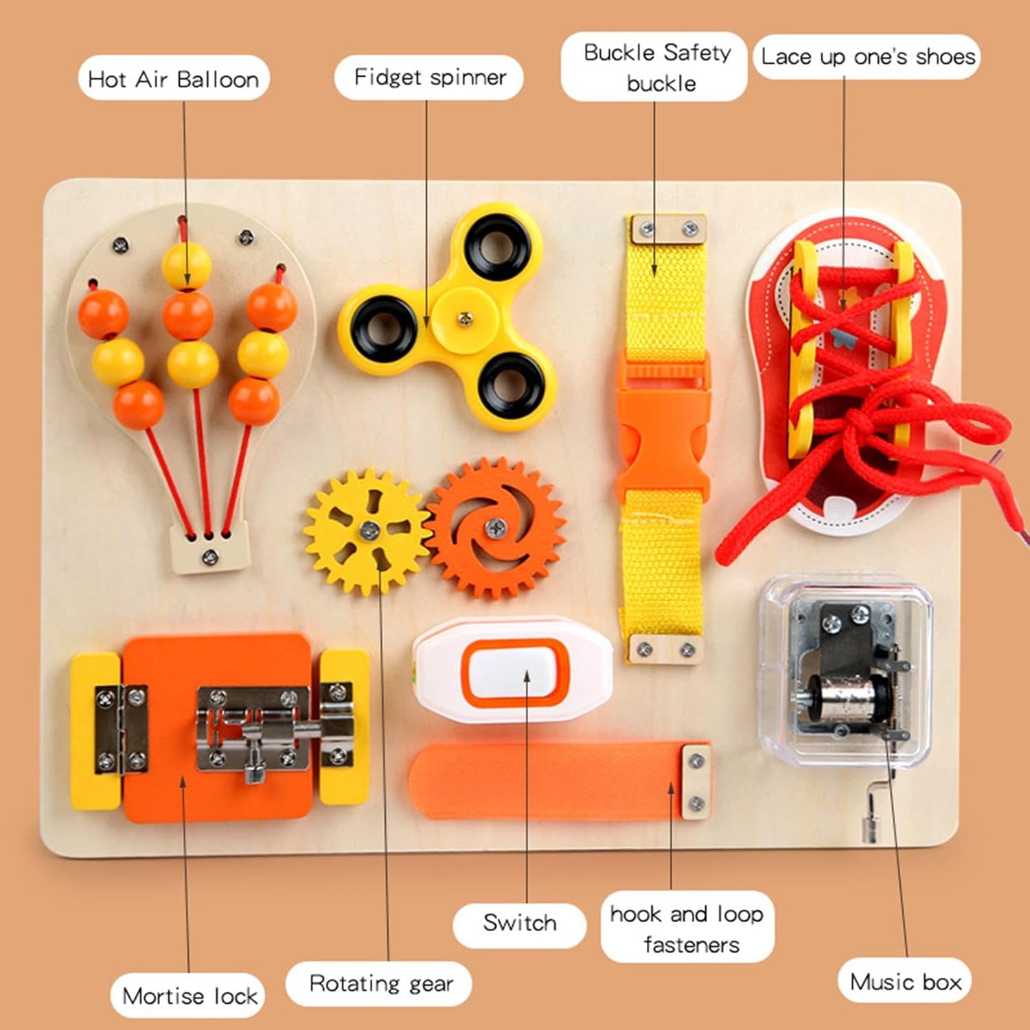 Rainbow Toys Wooden Busy Board Wooden Sensory Toy