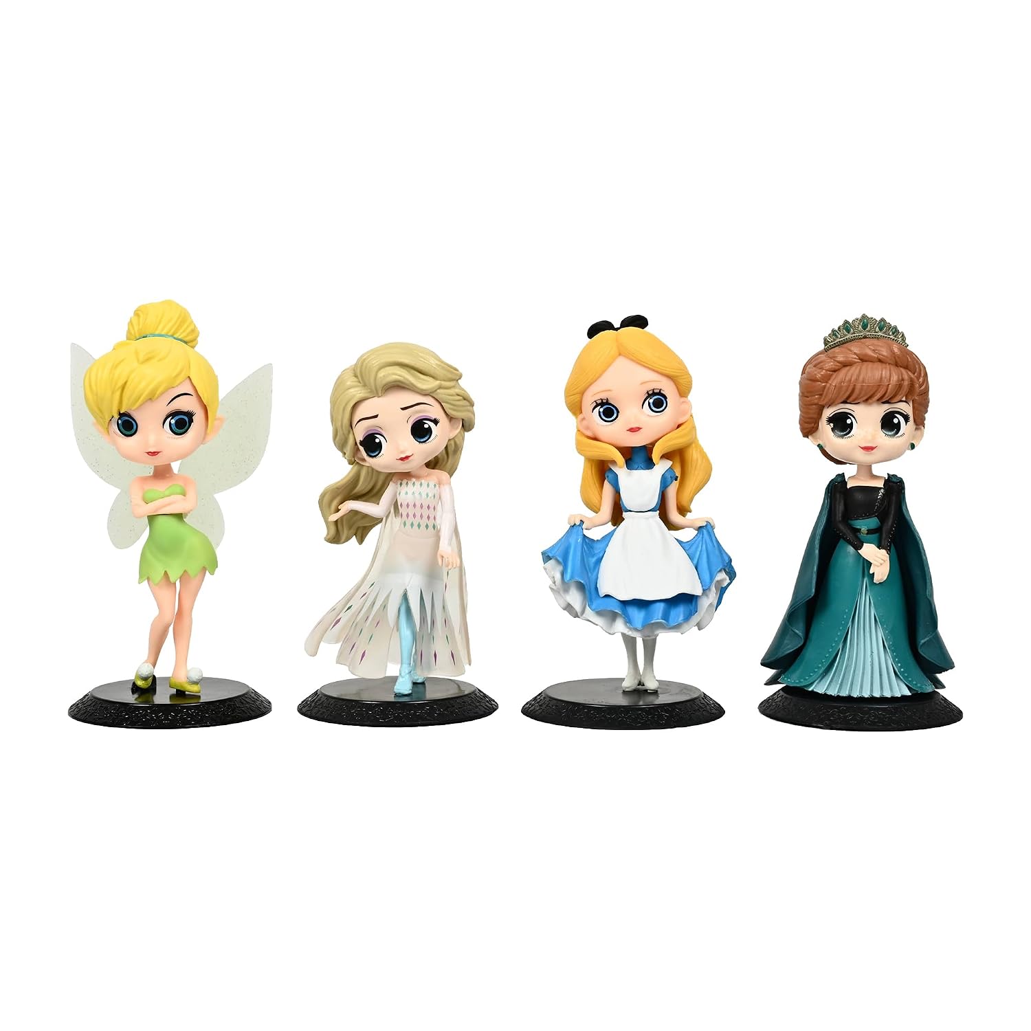 Princess 4-Piece Cute Character Doll Figure Set – Elsa, Tinker Bell, Anna & Alice Style Collectibles