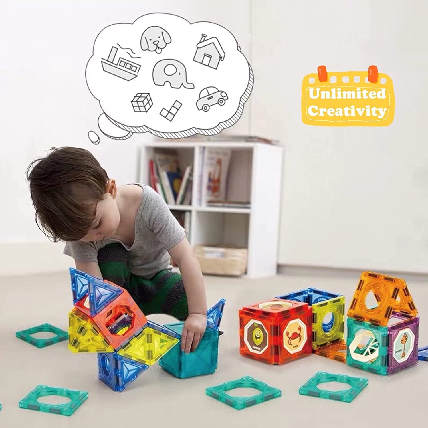 Rainbow Toys Light Magnetic Tiles- Building Blocks for Kids 110 Pcs