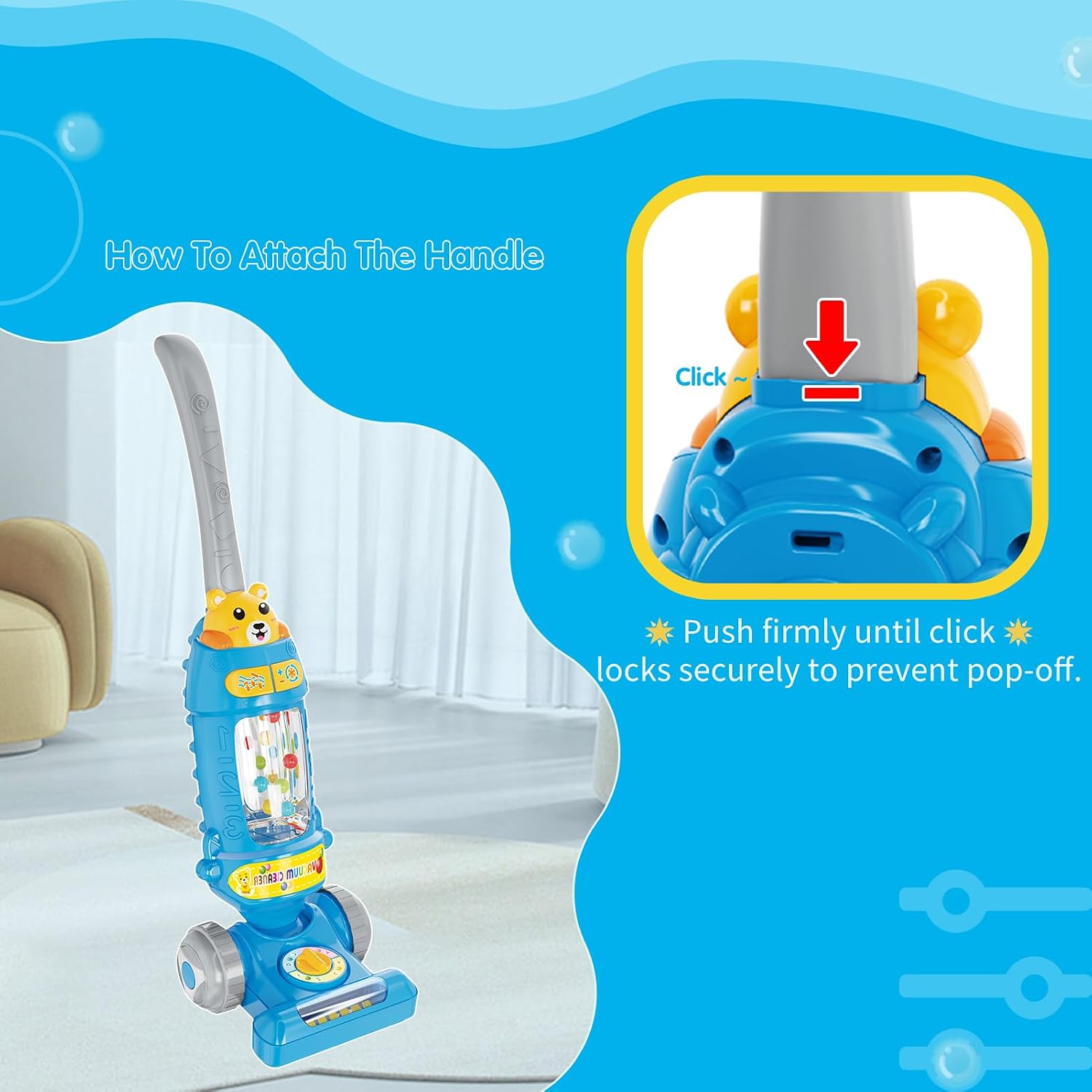 Cute Bear Magical Vacuum Cleaner Toy with Interactive Lights, Melodies & Floor Roller for Kids