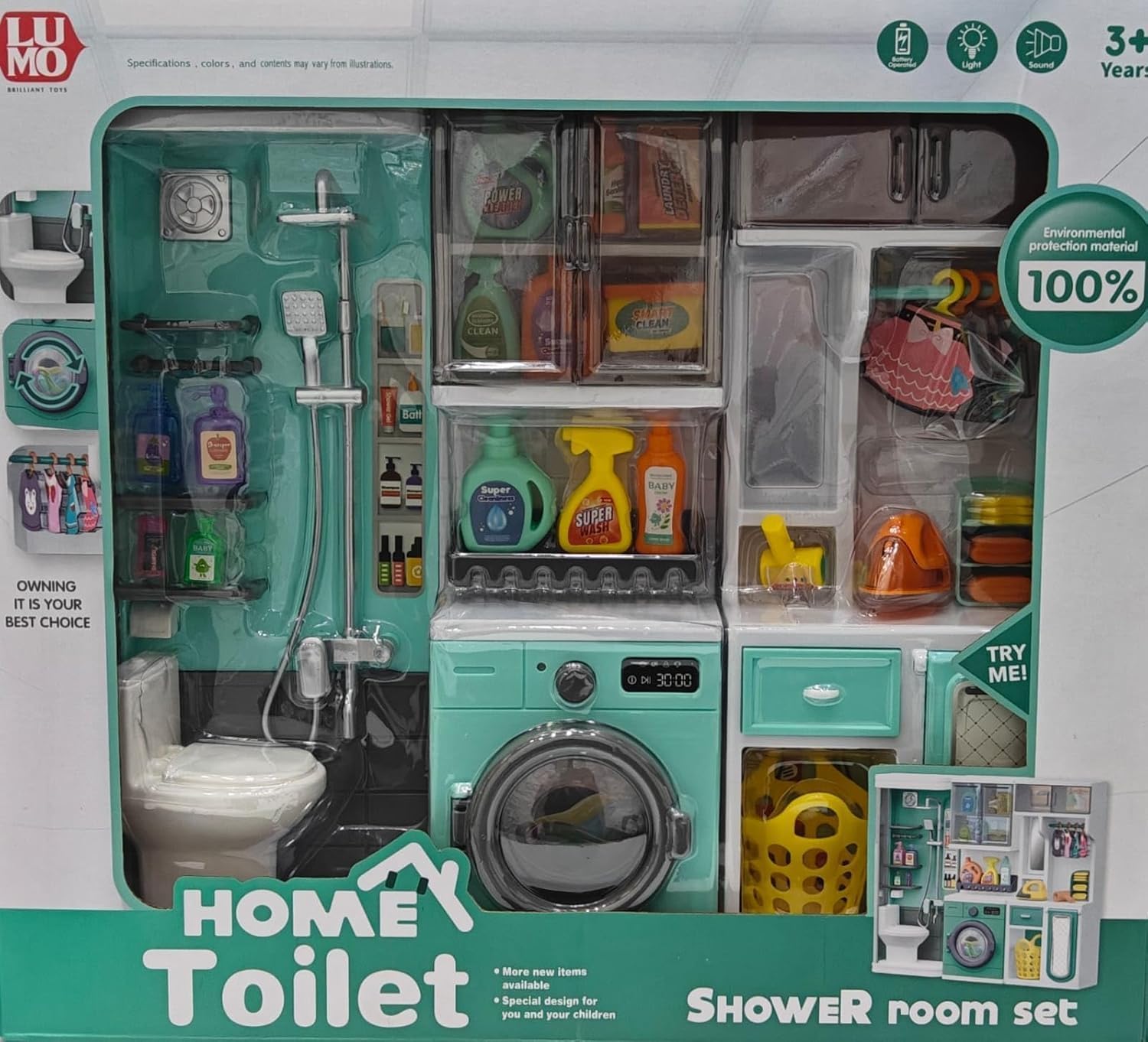 Lumo Bathroom Playset Home Toilet, Shower & Washing Machine with Light & Sound Pretend Play Set with Accessories