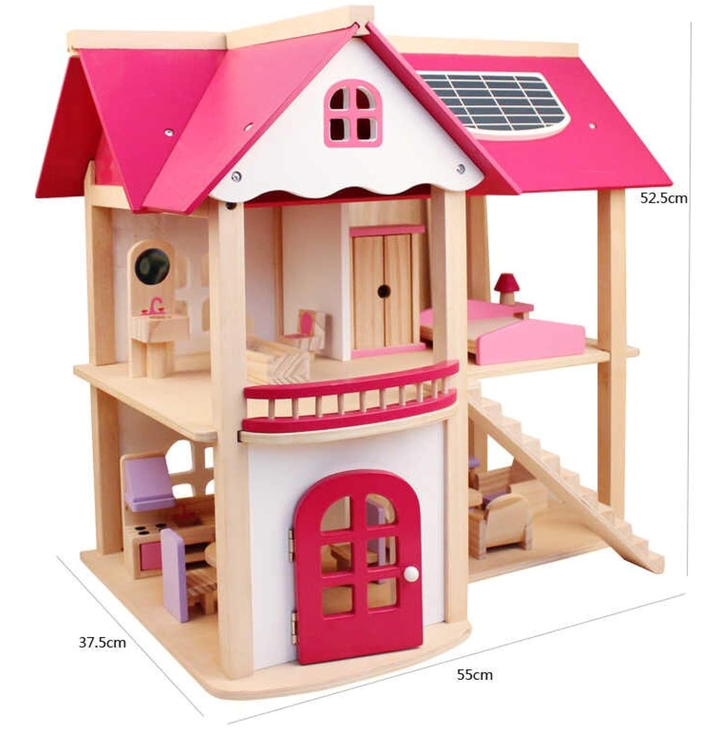 Premium Wooden Pink Doll House for Kids with Furniture & Staircase – 3 Storey Pretend Play House