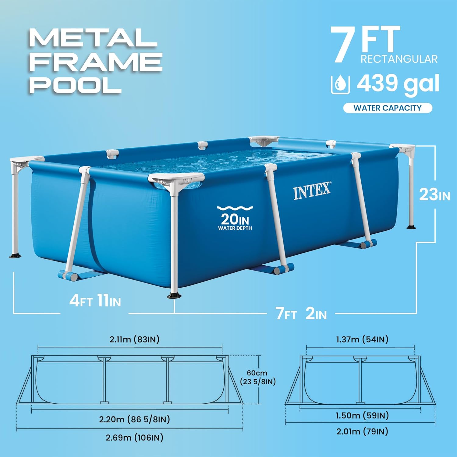 Intex 28270 Rectangular Frame Pool, Blue (7ftx4ftx2ft)
