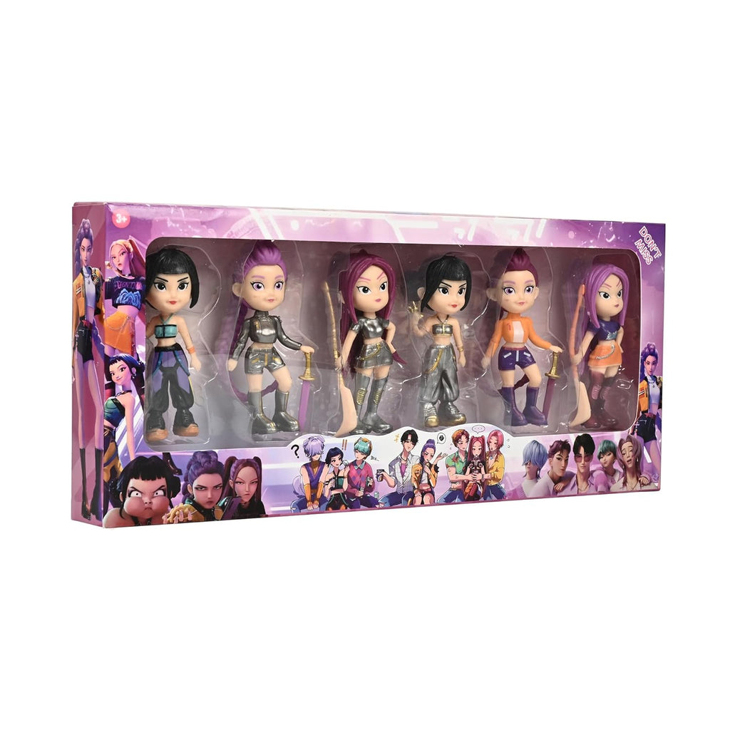 KPOP Demon Hunters Action Figure Set – (8cm) Anime Style Character Toy Collection for Kids (6 piece Set + Accessories)